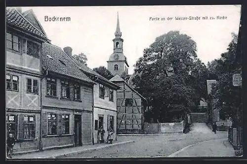 AK Bockenem, Partie an der Wasser-Strasse mit ev. Kirche
