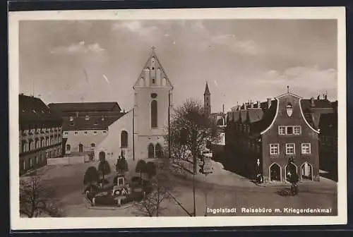AK Ingolstadt, Reisebüro mit Kriegerdenkmal