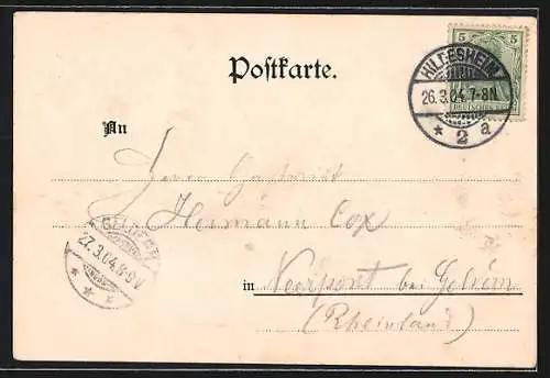 Lithographie Hildesheim, Mittelalterliches Haus und Rathaus