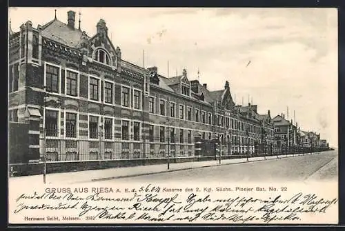 AK Riesa a. E., Kaserne des 2. Kgl. Sächs. Pionier-Bat. No. 22