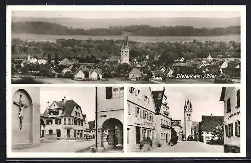 AK Dietenheim /Iller, Gasthaus zum Hirsch, Kirchstrasse und Totalansicht