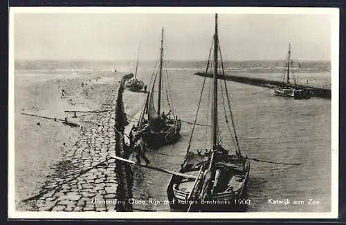 AK Katwijk aan Zee, Uitmonding Oude Rijn met kotters omstreeks 1900