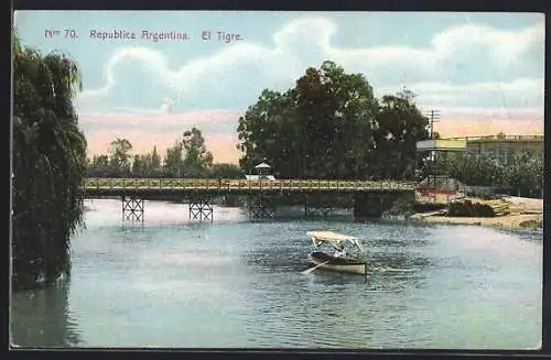 AK El Tigre, Blick auf den Fluss mit Brücke