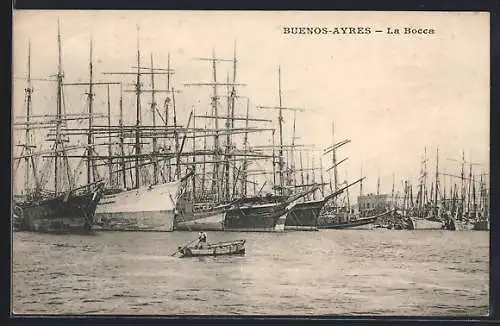 AK Buenos Aires, la Bocca, Segelschiffe im Hafen