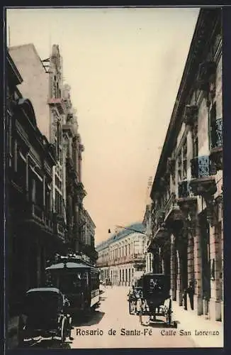 AK Rosario de Santa-Fé, Calle San Lorenzo, Strassenbahn