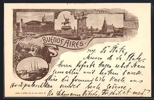 AK Buenos Aires, Denkmal, Hafen und Kirche