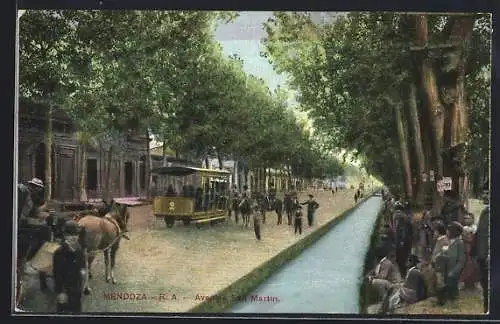 AK Mendoza, Avenida San Martin, Strassenbahn