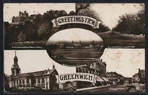 AK Greenwich, Naval College form Park, Alphege Church, Trafalgar Road