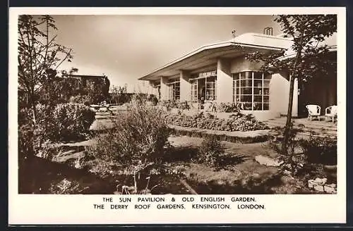 AK London, Kensington, The Sun Pavilion & Old English Garden, The Derry Roof Gardens