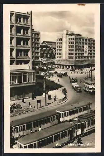 AK Berlin, Alexanderplatz, Strassenbahnen der Linie 72, Omnibus