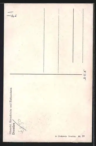AK Dresden, Altmarkt mit Blumenmarkt, Kreuzkirche & Rathausturm
