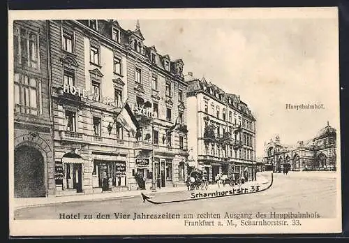 AK Frankfurt a. M., Hotel zu den Vier Jahreszeiten am rechten Ausgang des Hauptbahnhofs, Scharnhorststrasse 33