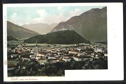 AK Ischl, Ortsansicht gegen den Dachstein