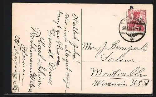 AK Appenzell, Ortsansicht mit Wappen und Schweizer Flagge