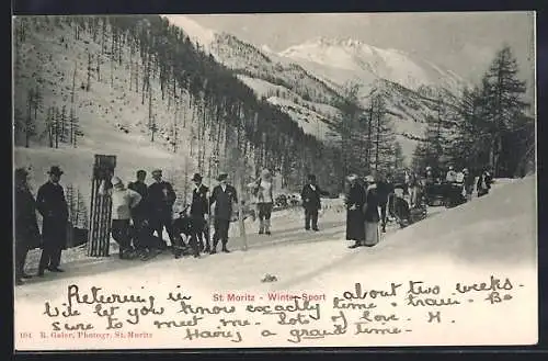 AK St. Moritz, Winterpartie mit Sportlern an der Piste