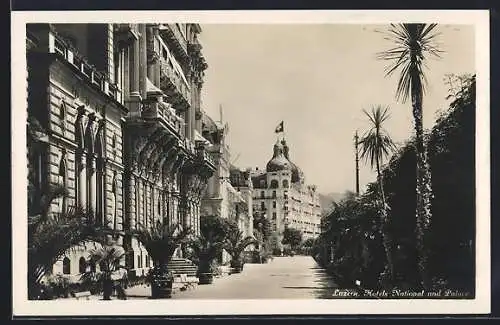 AK Luzern, Strassenpartie an den Hotels National und Palace