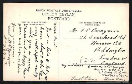 AK Colombo, Main Street mit Passanten, Rikscha