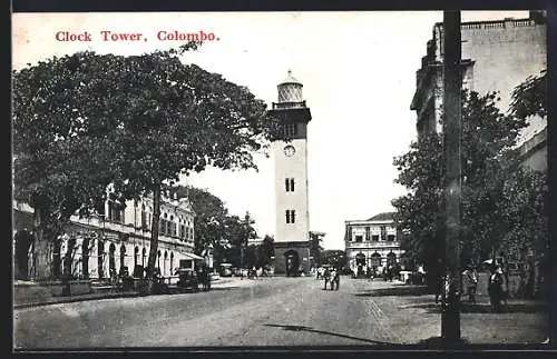 AK Colombo, Clock Tower, Ortspartie mit Uhrturm