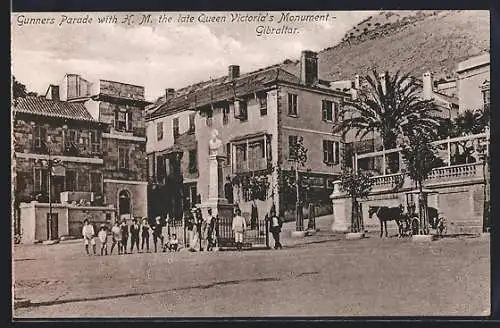 AK Gibraltar, Gunners Parade with H.M. the late Queen Victoria`s Monument