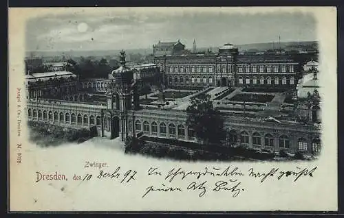 Mondschein-AK Dresden, Blick auf den Zwinger