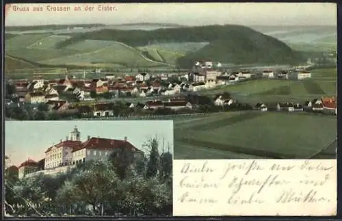 AK Crossen / Elster, Schloss, Ortspanorama