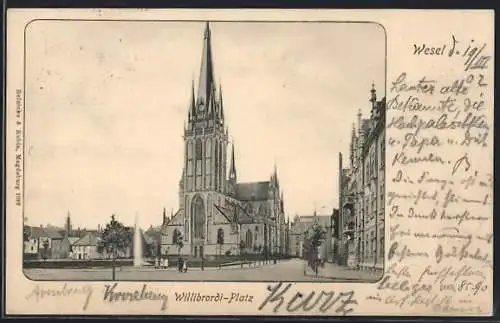 AK Wesel / Rhein, Willibrordi-Platz mit Springbrunnen