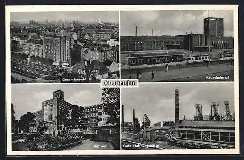 AK Oberhausen / Rhld., Strassenbahn am Hauptbahnhof und Gute Hoffnungshütte