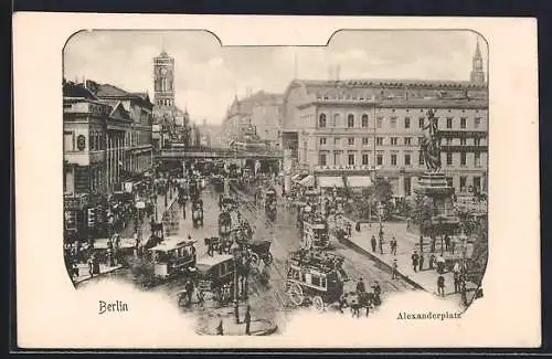 AK Berlin, Alexanderplatz mit Kutschen