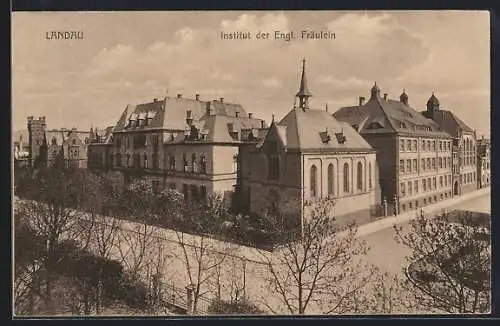 AK Landau / Pfalz, Strassenpartie am Institut der Engl. Fräulein