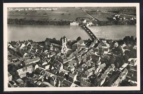 AK Säckingen am Rhein, Ortsansicht mit FLusslauf aus der Vogelschau