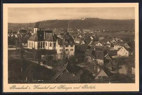 AK Brombach i. Wiesental, Kirche mit Haagen und Rötteln