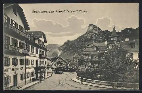 AK Oberammergau, Hauptplatz mit Kirche