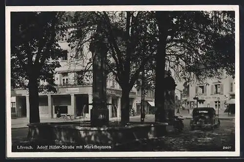 AK Lörrach, Strasse mit Marktbrunnen