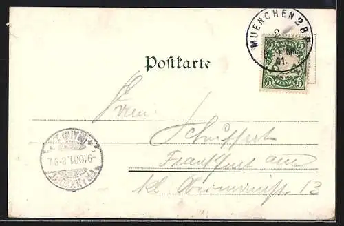 AK München, Flusspartie mit Volksbad