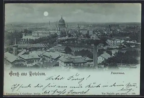 Mondschein-AK Potsdam, Panorama der Stadt