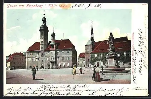 AK Eisenberg in Thür., Markt mit Denkmal