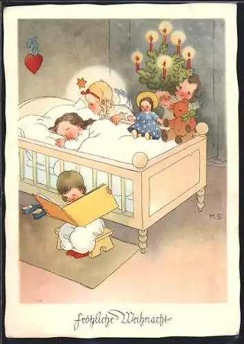 Künstler-AK sign. Margret Savelsberg: Weihnachtsengel und Kinder