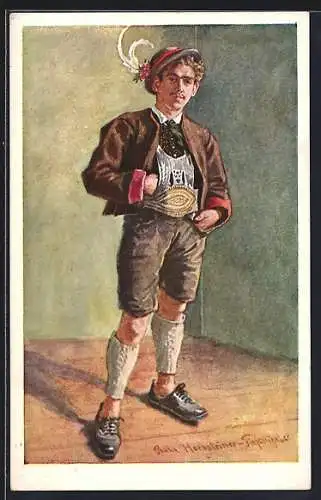 Künstler-AK sign. Paula Hornsteiner-Tiefenthaler: Mann in Tracht