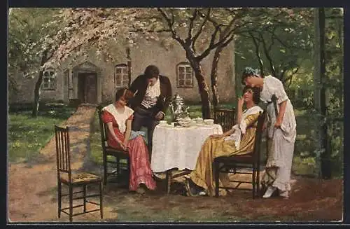 Künstler-AK sign. E. Schneider: Gartengesellschaft im Mai