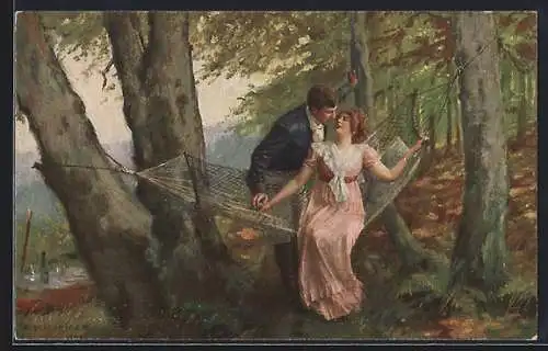 Künstler-AK sign. E. Schneider: Dame in einer Hängematte