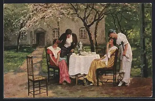 Künstler-AK sign. E. Schneider: Gartengesellschaft im Mai