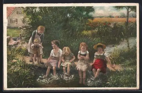 Künstler-AK Claus Bergen: Kinder planschen im Wasser