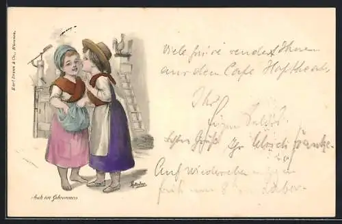 Künstler-AK sign. Maddalenga: Kinder flüstern sich Geheimnisse zu