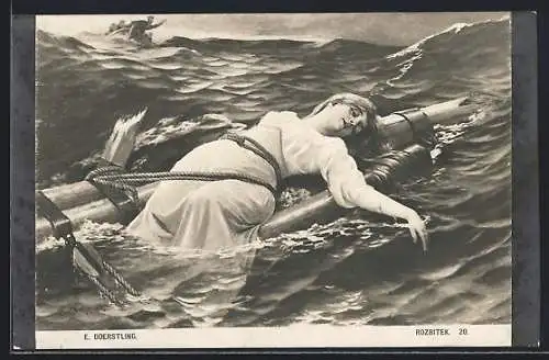 Künstler-AK sign. E. Doerstling: Frau auf Schiffsplanken