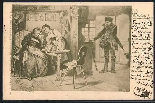 Künstler-AK sign. B. Vautier: Frauen lesen eine gute Botschaft