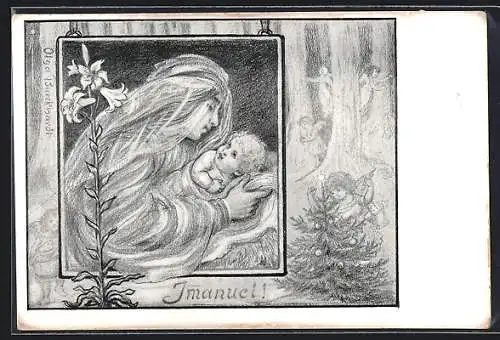 Künstler-AK sign. Olga Burckhardt: Mutter mit Baby, Weihnachtsengel