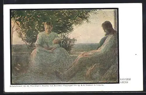 Künstler-AK sign. Bantzer: Familie am Abend