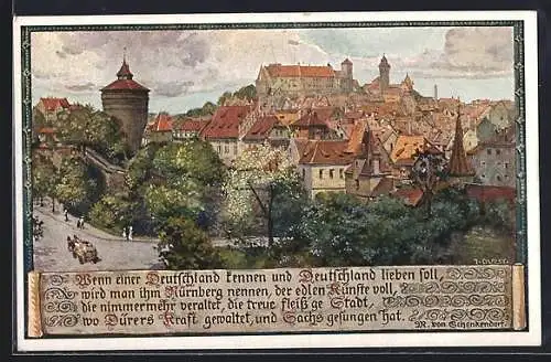 Künstler-AK sign. J. Durst: Nürnberg, Ortsansicht mit Burg