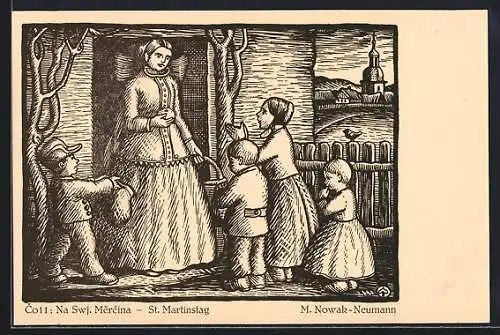 Künstler-AK sign. M. Nowak-Neumann: Kinder am St. Martinstag