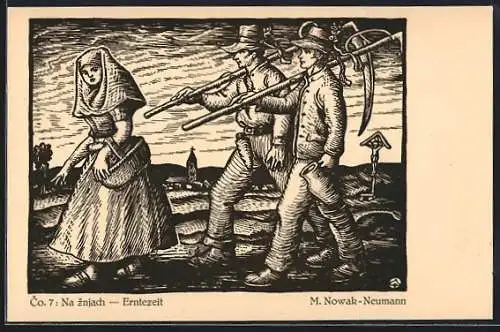 Künstler-AK sign. M. Nowak-Neumann: Bauern zur Erntezeit